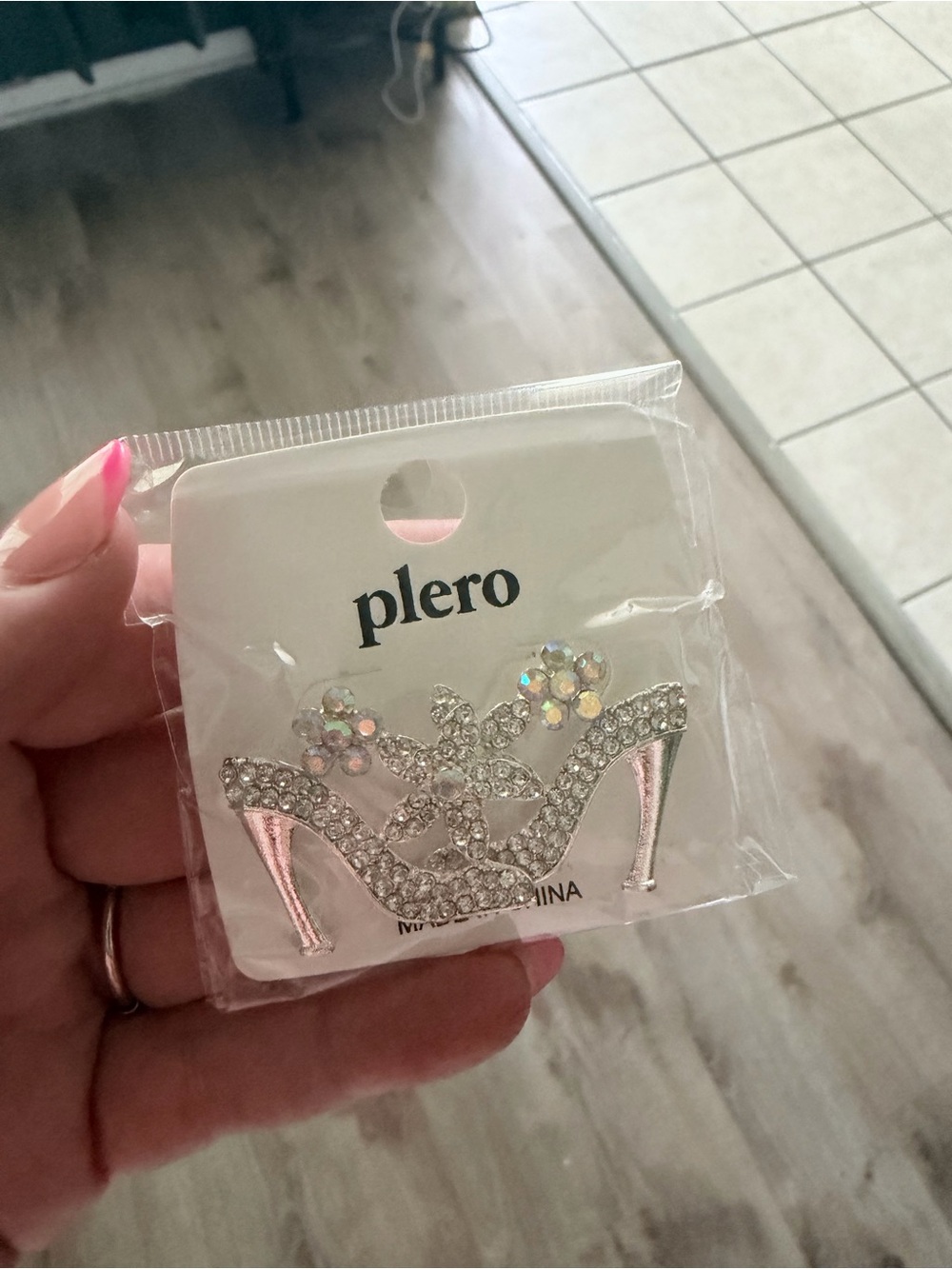 Plero Crystal High Heel Earrings with Pink Accents